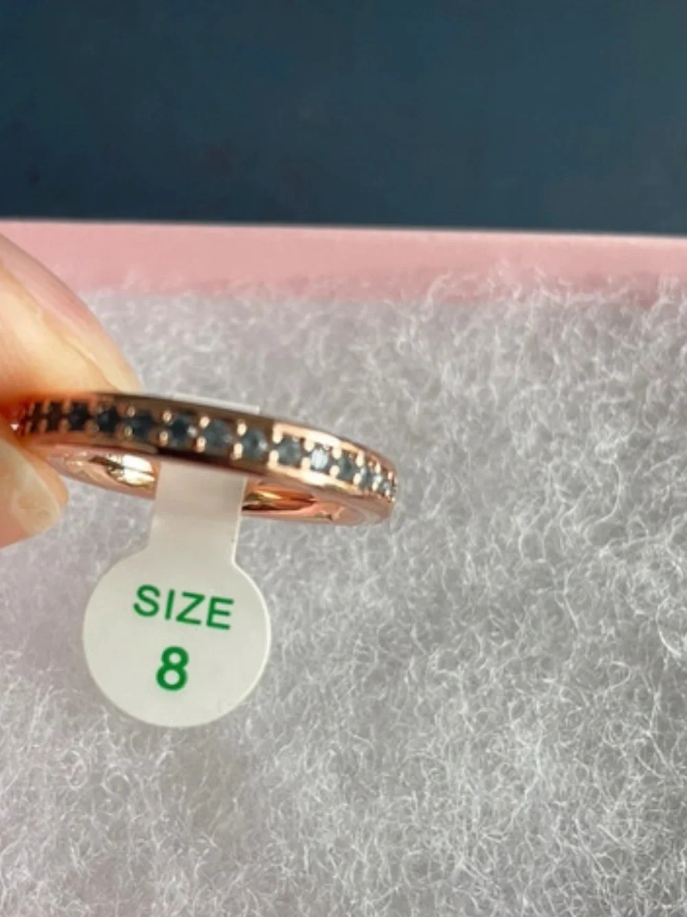 BP Rose Gold Band Ring with Blue Stones - Size 8